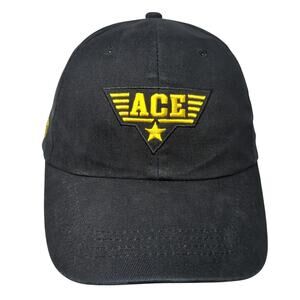 Ace Strapback Baseball Cap Black One Size Adjustable Embroidered Vented Holes